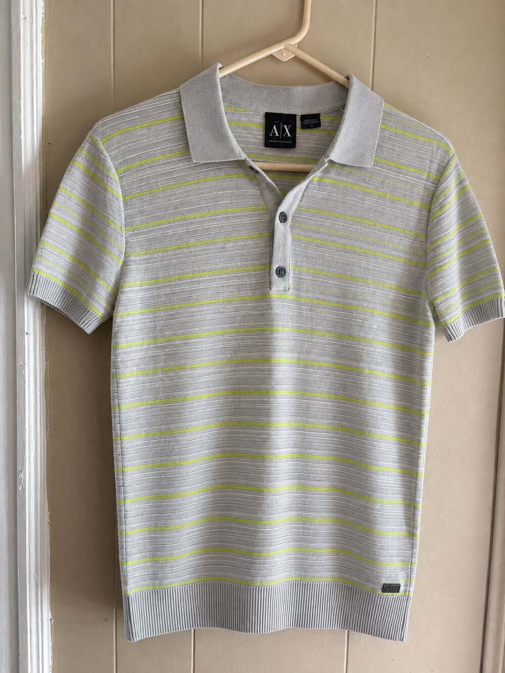Armani Exchange Knit Polo Size S Gray Striped Short Sleeve Sweater Shirt